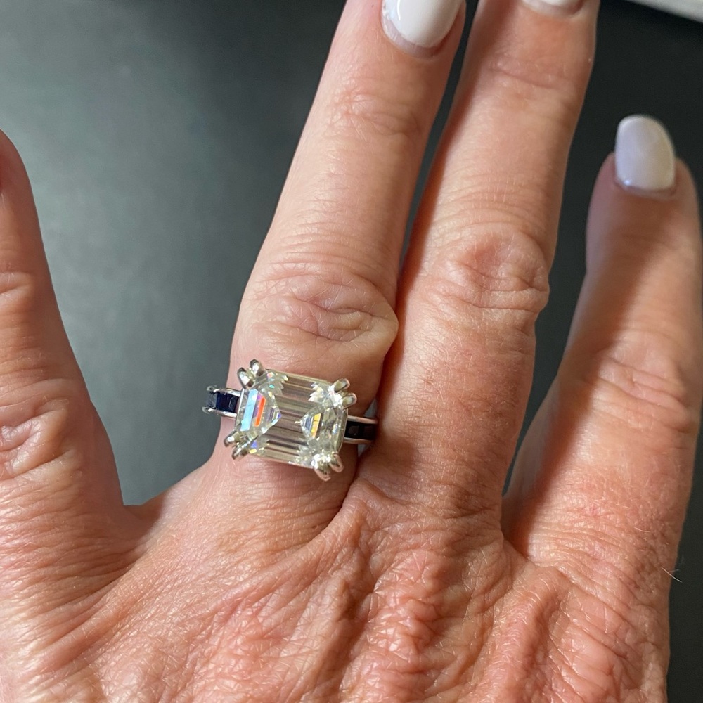 Certified 9x11mm Emerald Moissanite East-West Ring